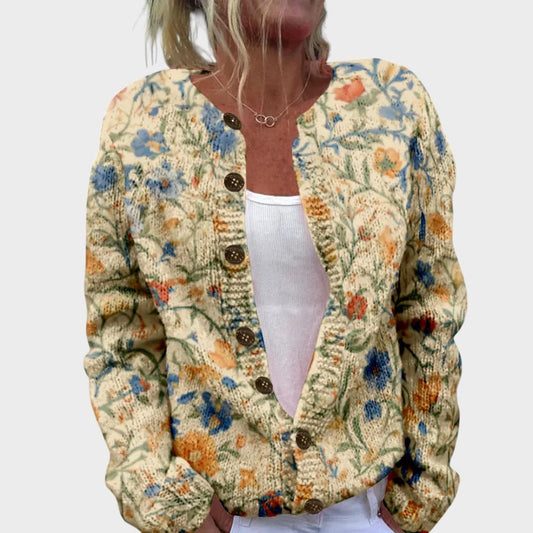 M25-CL001-FSHN-Cláudia™ - Cardigan Floral de Outono