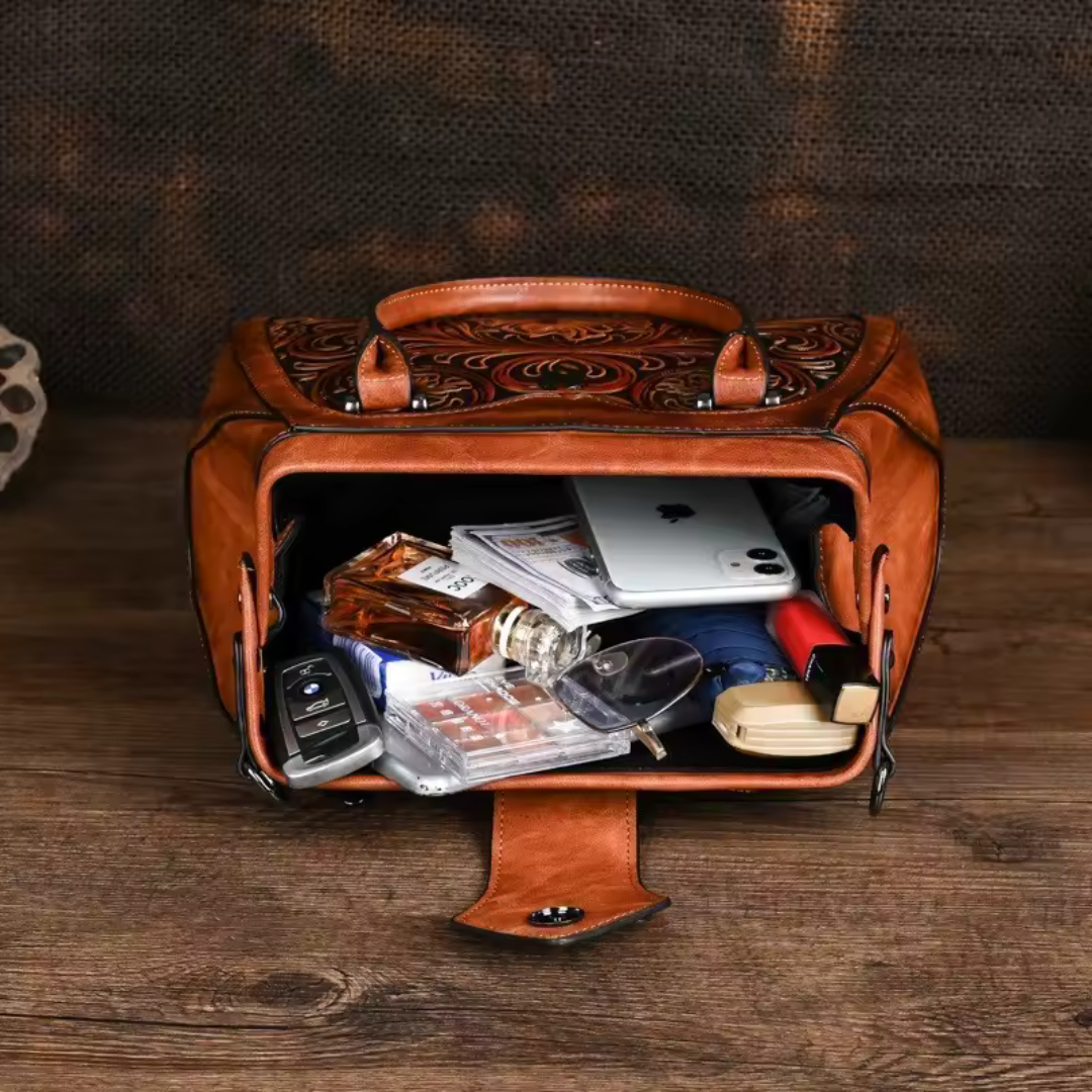 Florina™ - Kožená kabelka s vyřezávaným květinovým motivem