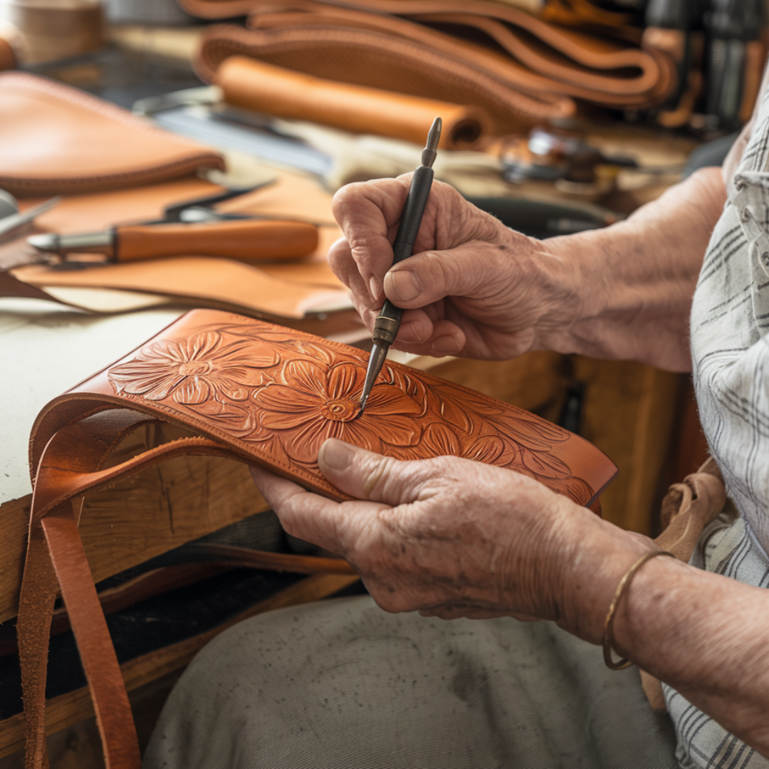 Florina™ - Kožená kabelka s vyřezávaným květinovým motivem