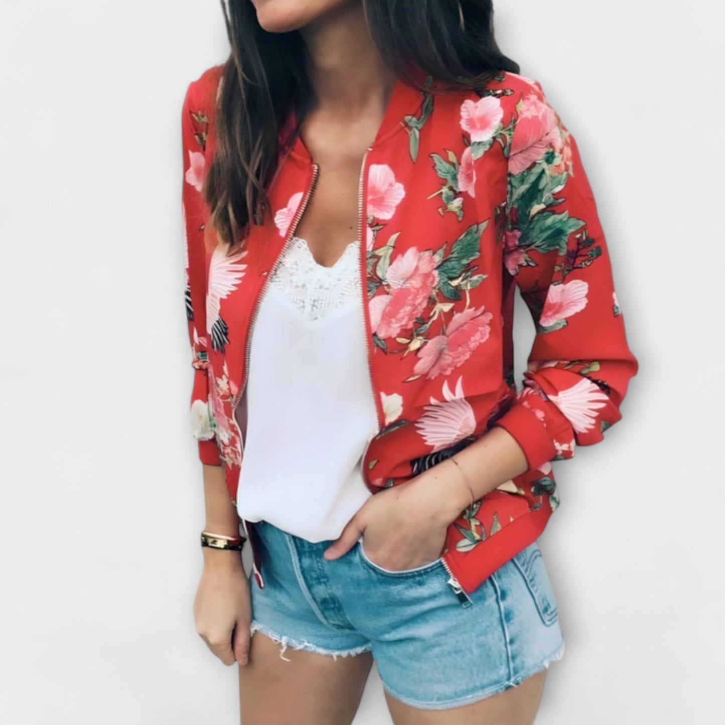 Andreia™ - Casaco bomber elegante com padrão floral