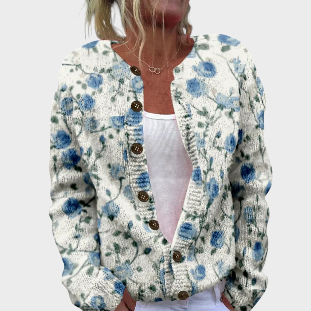 M25-CL001-FSHN-Patrícia™ - Cardigan Floral de Outono